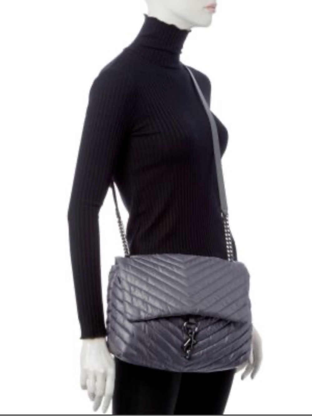 Rebecca Minkoff Black Quilted Chevron Crossbody with Gunmetal Hook